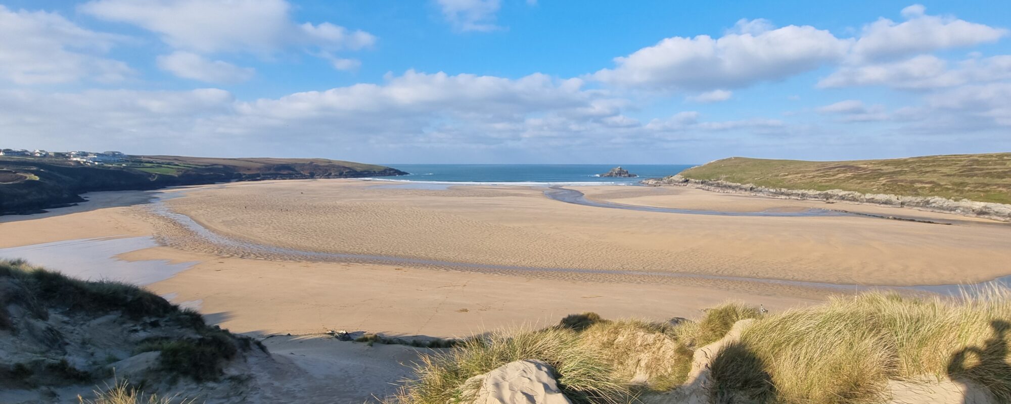 A photo taken at the top of the sand dunes in Crantock