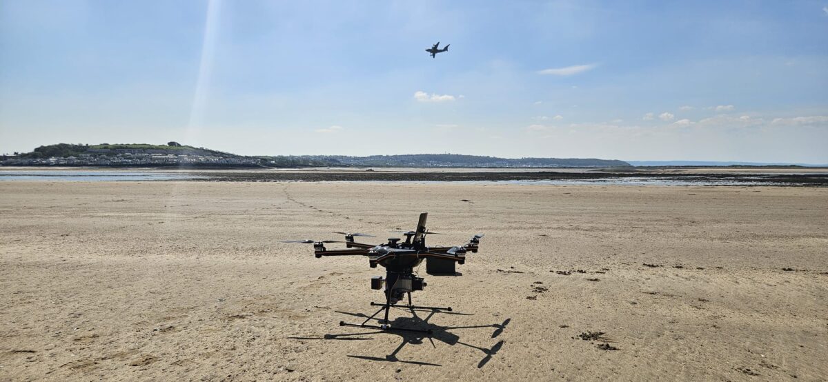 'George' the drone waiting to fly for a beach survey.